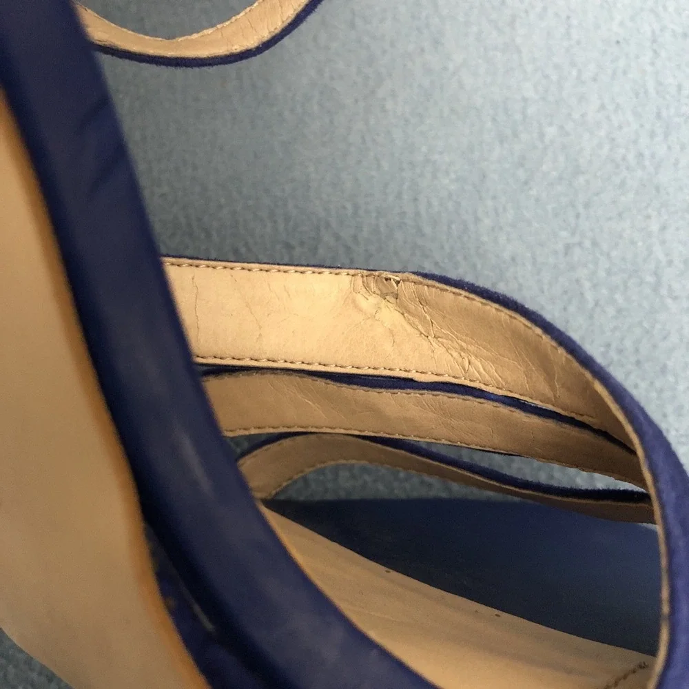 French‎ Connection Women's Blue Suede Slip-On Open Toe Zip Back Heels - Sz 9